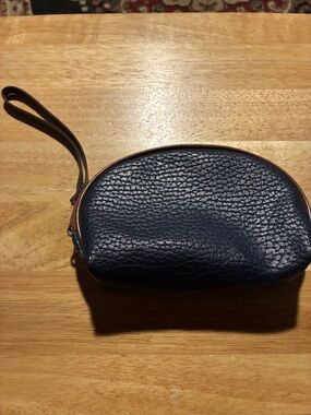Navy Pebbled Leather Wristlet Clutch
